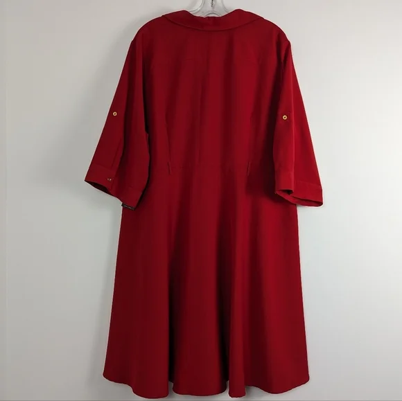 Women's Sharagano Button-Front Shirt Dress in Red Size 22W - Picture 2 of 6